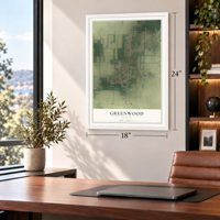 Greenwood, Florida map, 18 x 24 inch print in a white frame in a home office
