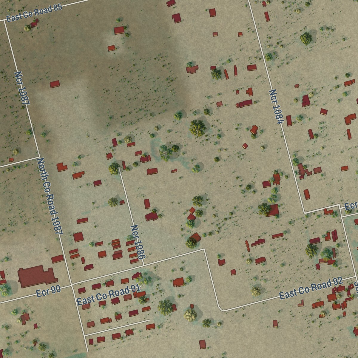 Second close-up of the map of Greenwood, Texas print showing more streets and buildings