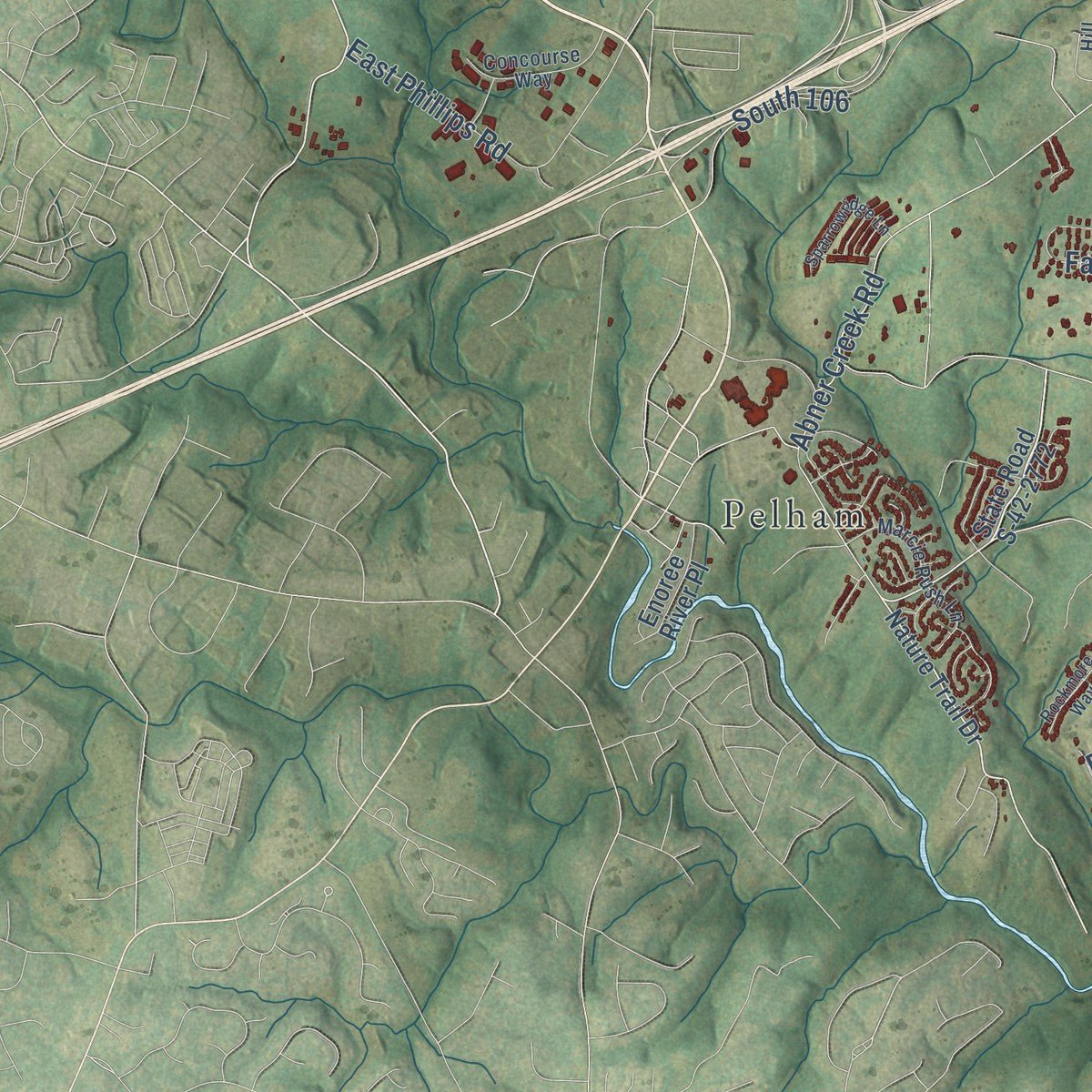Second close-up of the map of Greer, South Carolina print showing more streets and buildings