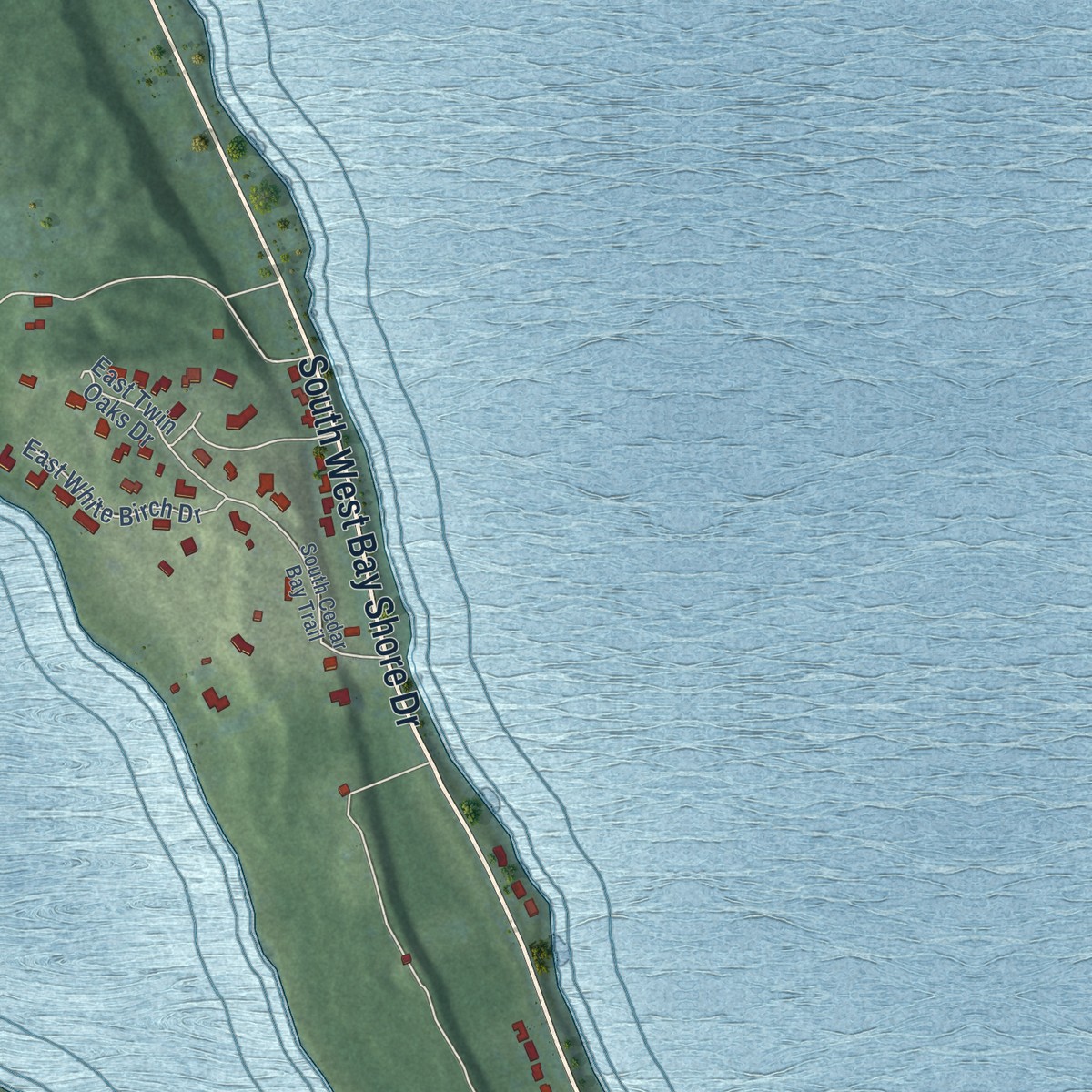 Second close-up of the map of Greilickville, Michigan print showing more streets and buildings