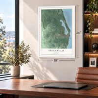 Greilickville, Michigan map, 18 x 24 inch print in a white frame in a home office