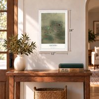 Grenora, North Dakota map, 12 x 18 inch print in a white frame in an entryway