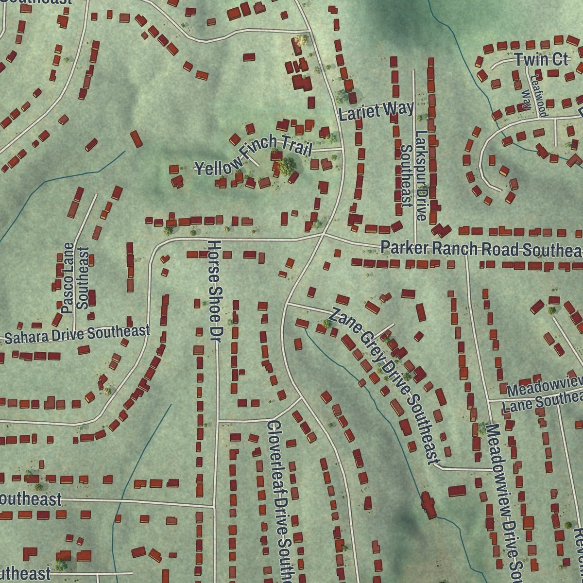 Second close-up of the map of Gresham Park, Georgia print showing more streets and buildings