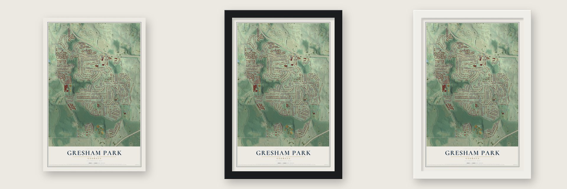 Gresham Park, Georgia map unframed, in a black wood frame and in a white wood frame