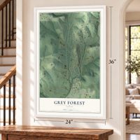 Grey Forest, Texas map, 24 x 36 inch print in a white frame by a staircase