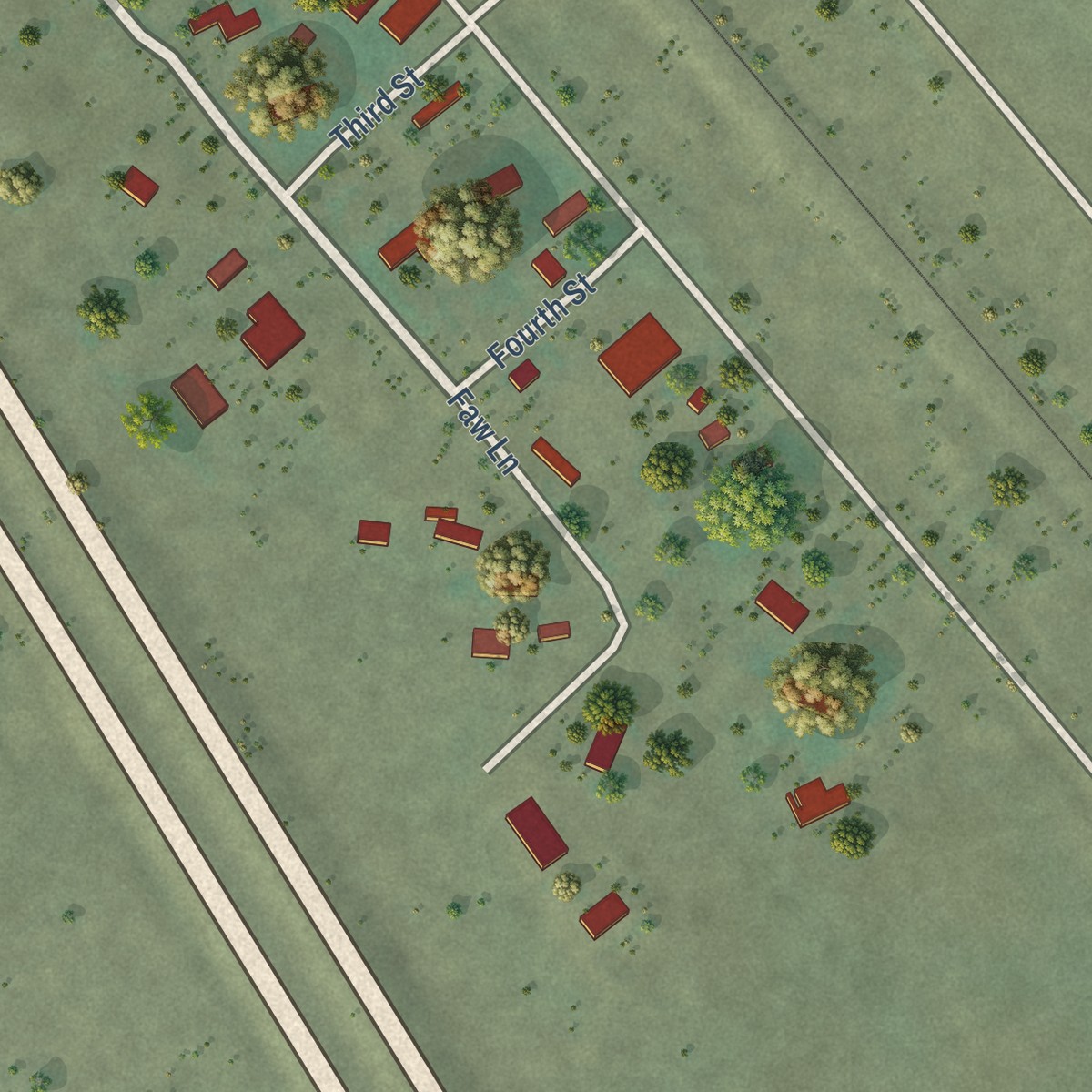 Second close-up of the map of Greycliff, Montana print showing more streets and buildings