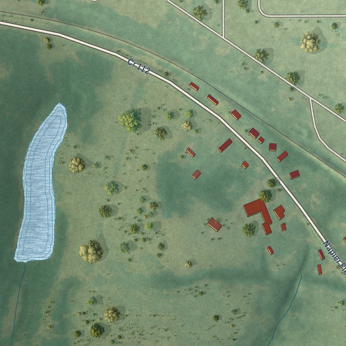 Second close-up of the map of Grimes, Alabama print showing more streets and buildings