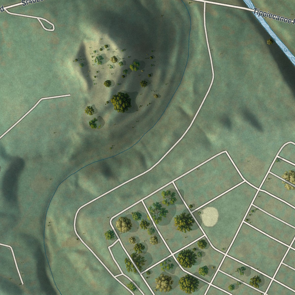 Second close-up of the map of Grindstone, Pennsylvania print showing more streets and buildings