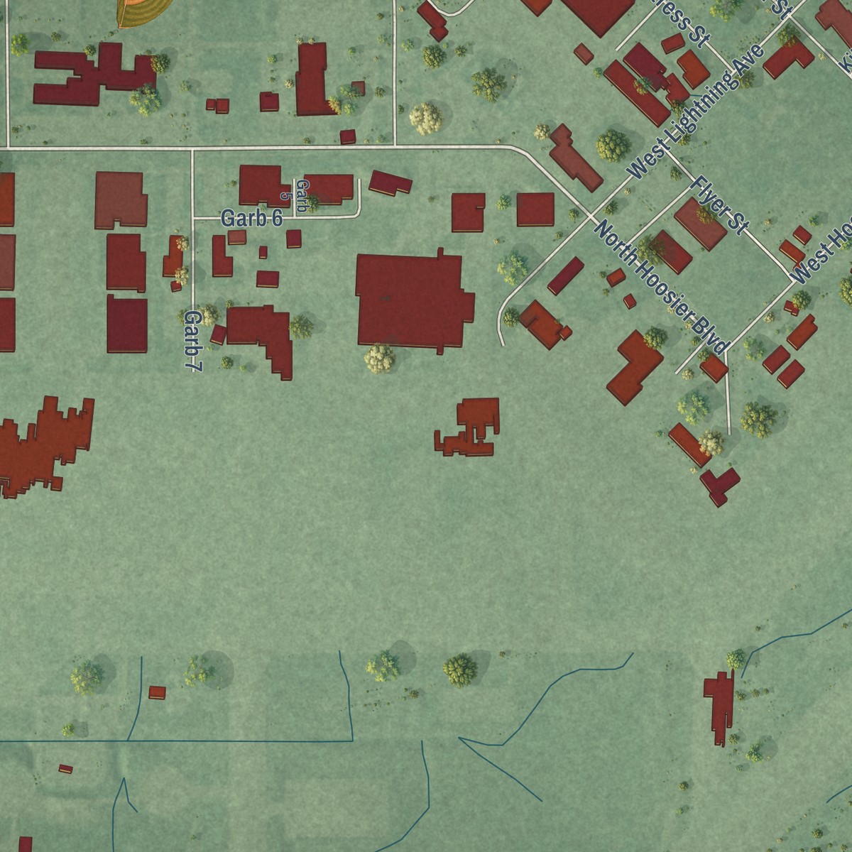 Second close-up of the map of Grissom AFB, Indiana print showing more streets and buildings