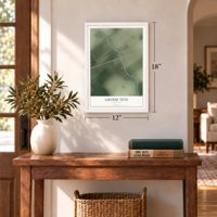 Grosse Tete, Louisiana map, 12 x 18 inch print in a white frame in an entryway
