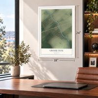 Grosse Tete, Louisiana map, 18 x 24 inch print in a white frame in a home office