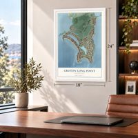 Groton Long Point, Connecticut map, 18 x 24 inch print in a white frame in a home office