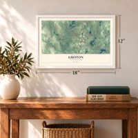 Groton, Massachusetts map, 12 x 18 inch print in a white frame in an entryway