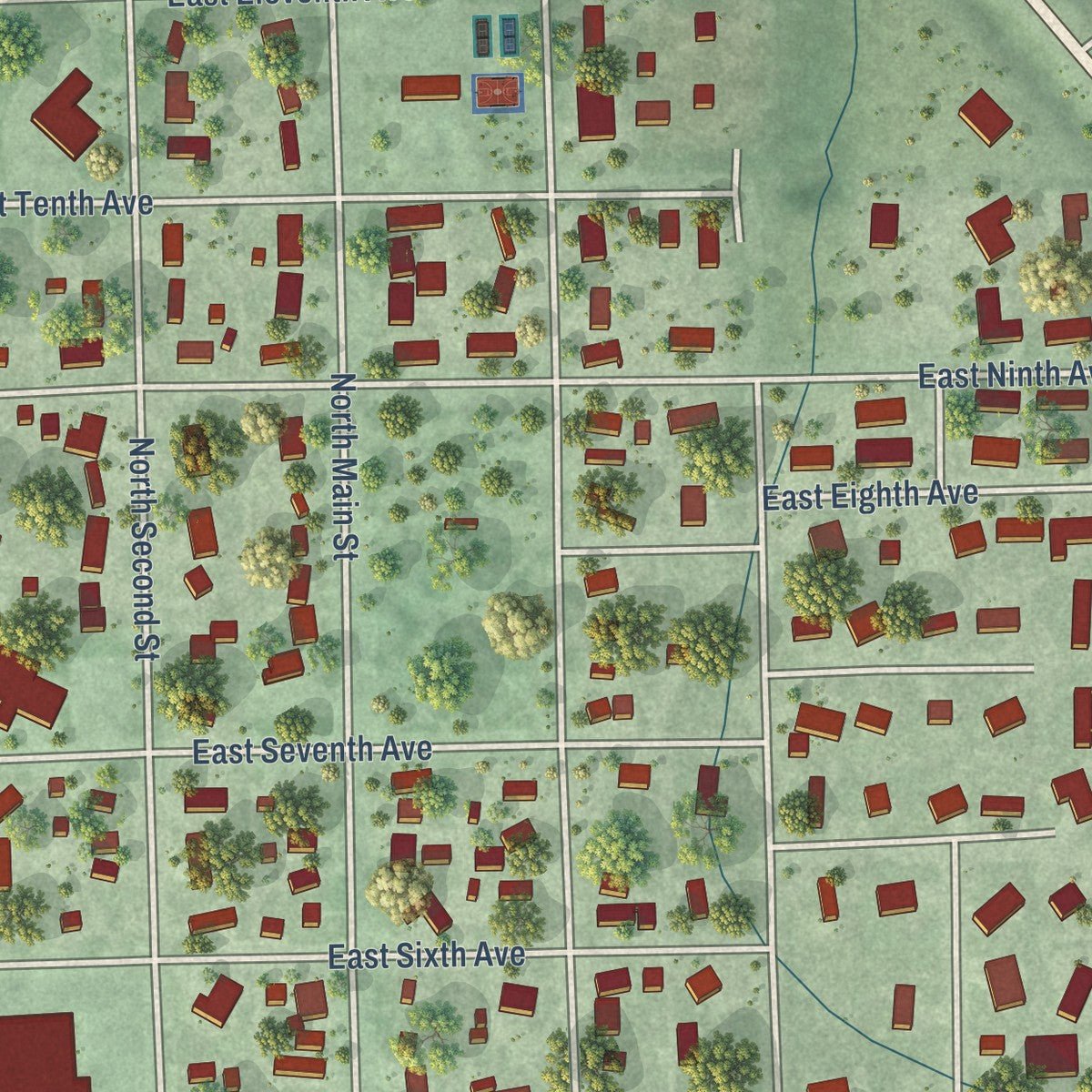 Second close-up of the map of Groton, South Dakota print showing more streets and buildings