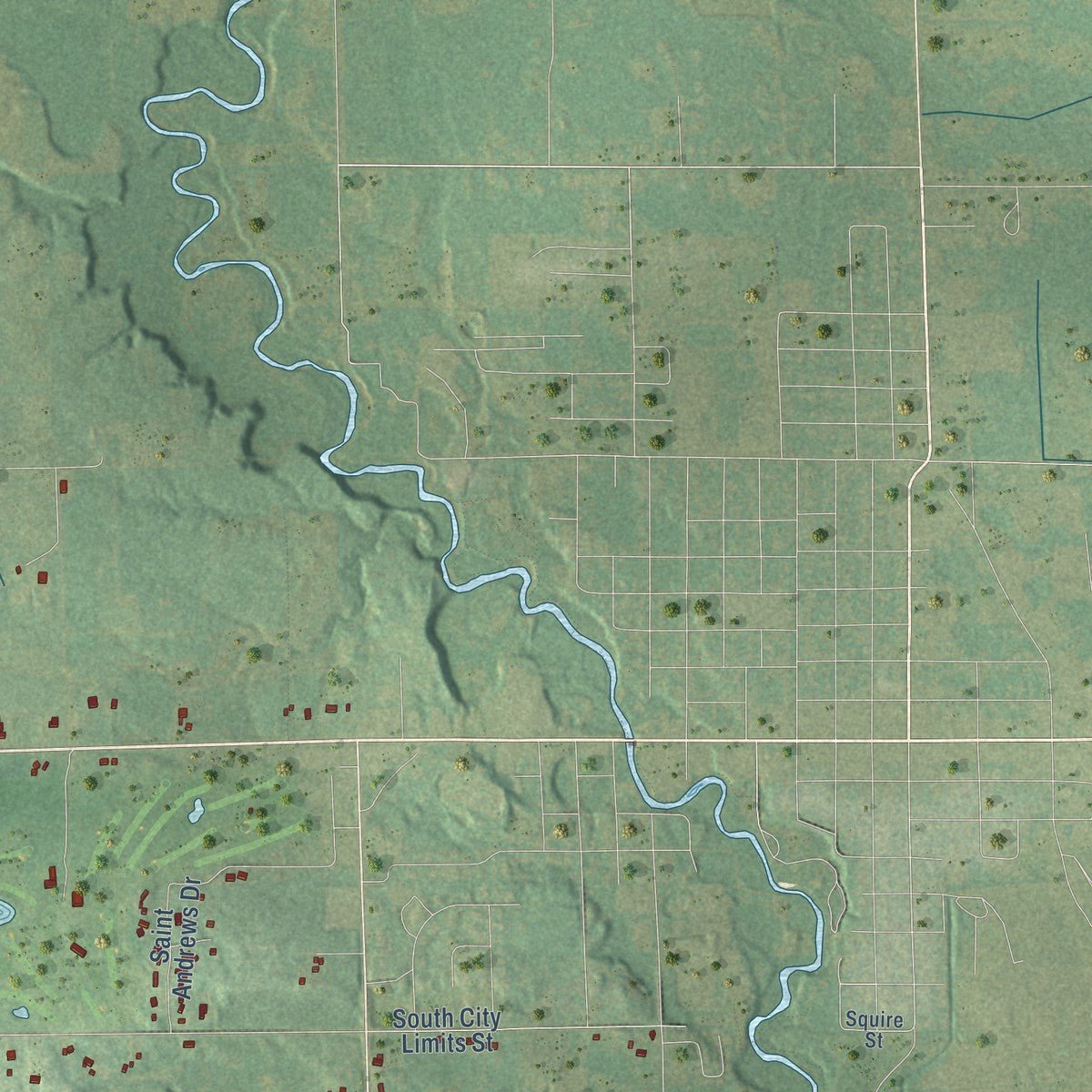 Second close-up of the map of Grout, Michigan print showing more streets and buildings