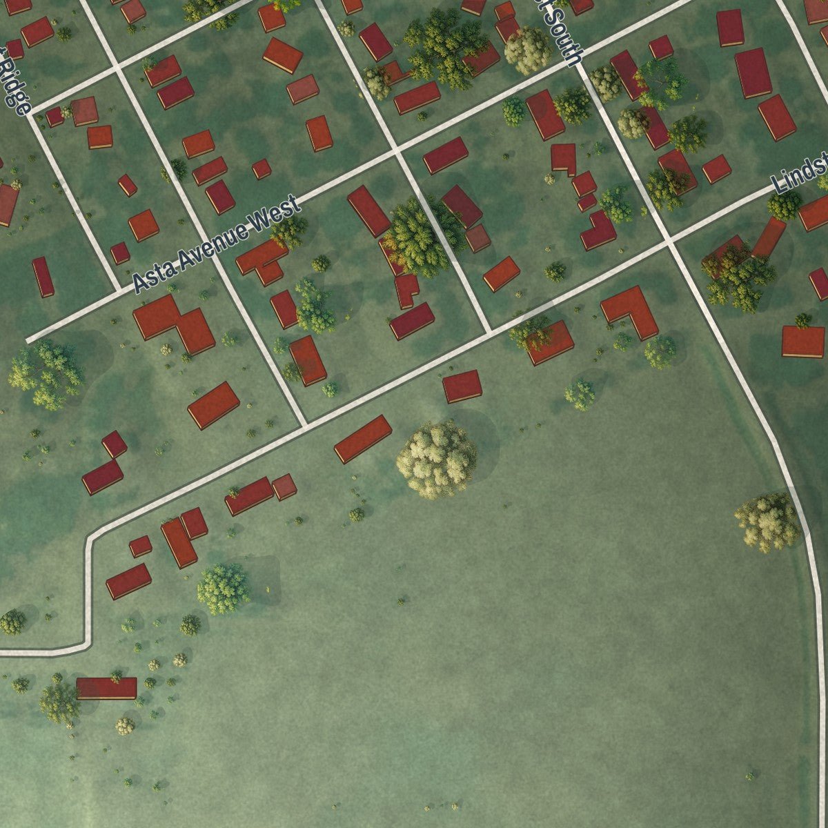 Second close-up of the map of Grove City, Minnesota print showing more streets and buildings