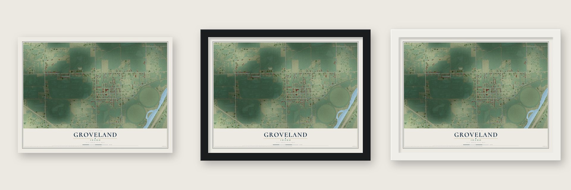 Groveland, Idaho map unframed, in a black wood frame and in a white wood frame