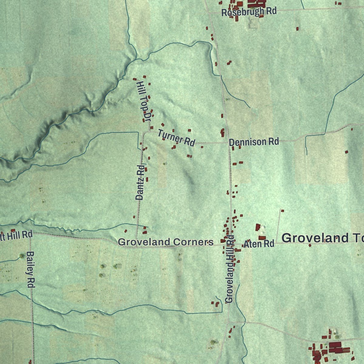 Second close-up of the map of Groveland, New York print showing more streets and buildings