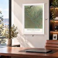 Groveland Station, New York map, 18 x 24 inch print in a white frame in a home office