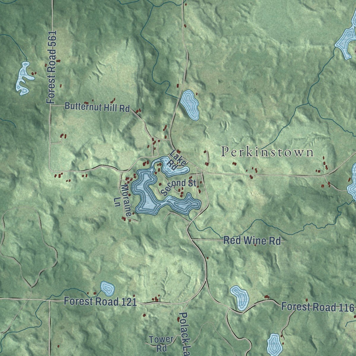 Second close-up of the map of Grover, Taylor County, Wisconsin print showing more streets and buildings