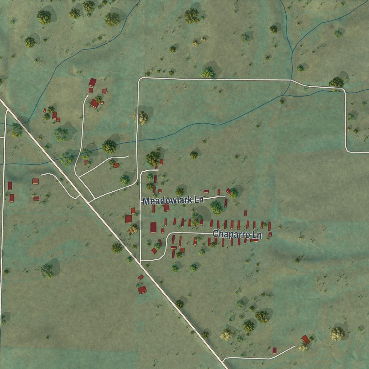 Second close-up of the map of Grover, Wyoming print showing more streets and buildings