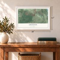 Groveton, Virginia map, 12 x 18 inch print in a white frame in an entryway
