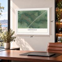 Groveville, New Jersey map, 18 x 24 inch print in a white frame in a home office