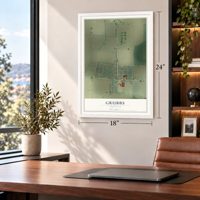 Grubbs, Arkansas map, 18 x 24 inch print in a white frame in a home office