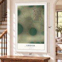 Gruver, Texas map, 24 x 36 inch print in a white frame by a staircase