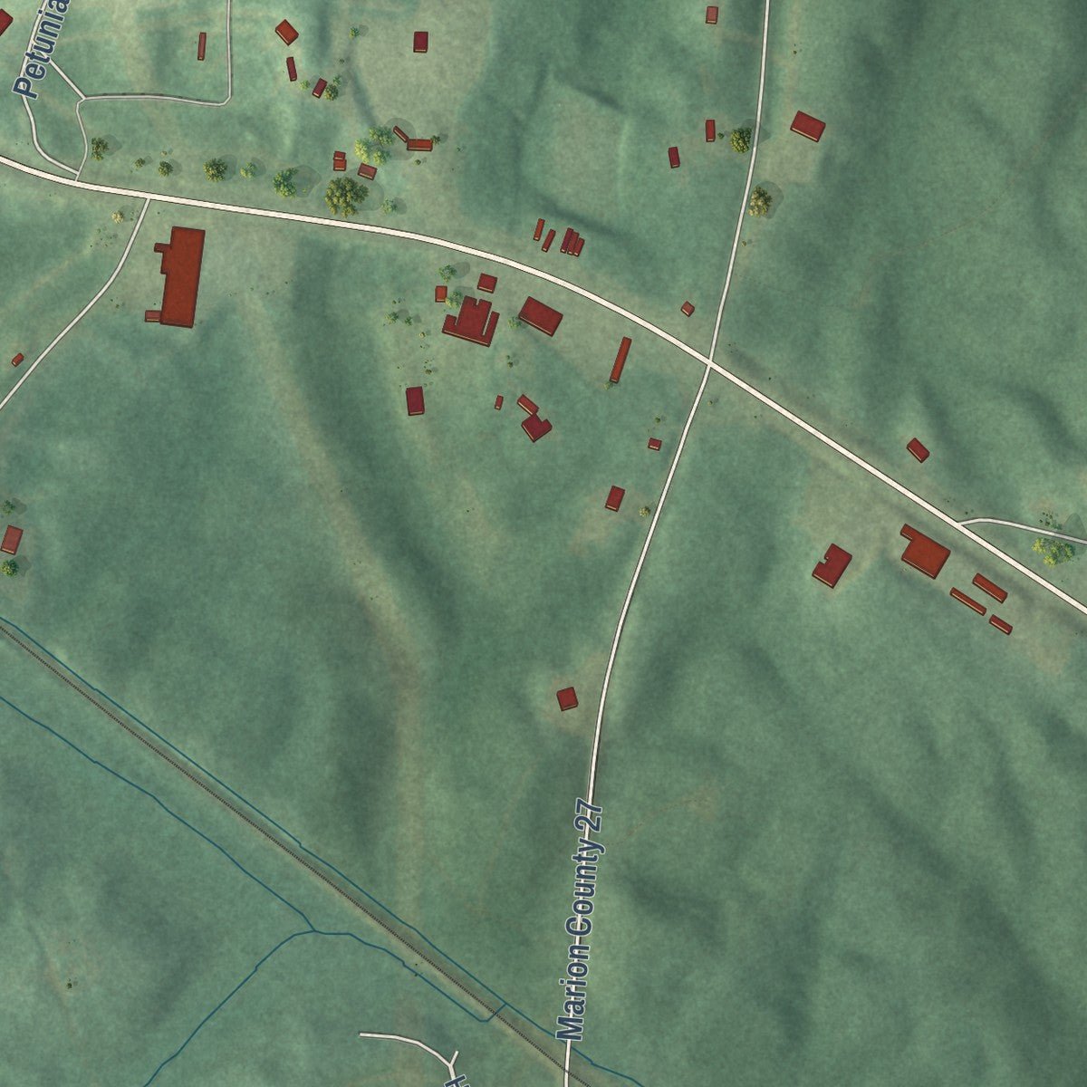 Second close-up of the map of Gu-Win, Alabama print showing more streets and buildings