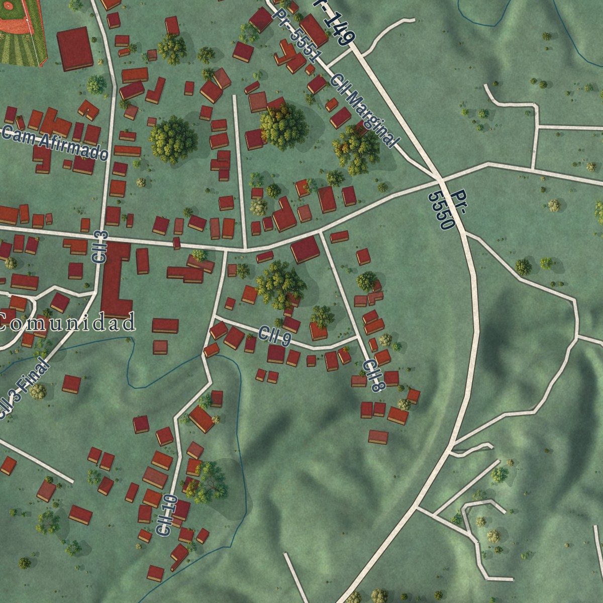 Second close-up of the map of Guayabal, Puerto Rico print showing more streets and buildings