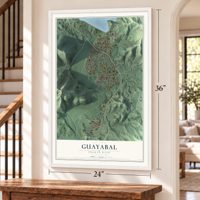 Guayabal, Puerto Rico map, 24 x 36 inch print in a white frame by a staircase
