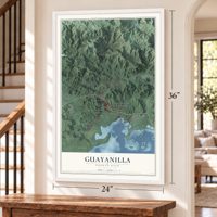 Guayanilla, Puerto Rico map, 24 x 36 inch print in a white frame by a staircase