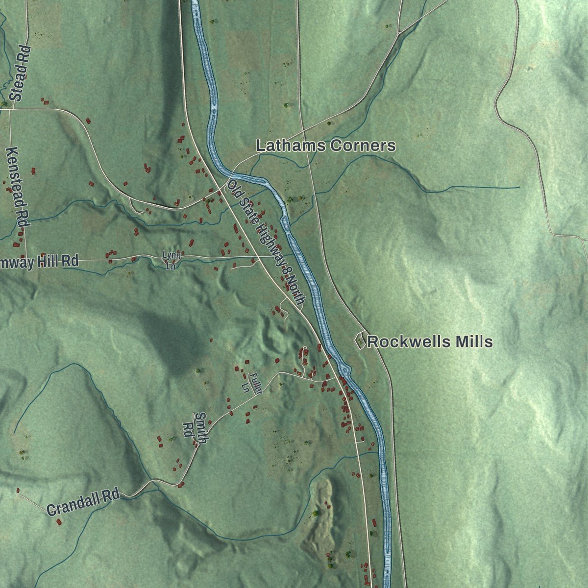 Second close-up of the map of Guilford, New York print showing more streets and buildings