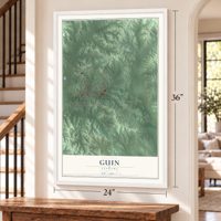 Guin, Alabama map, 24 x 36 inch print in a white frame by a staircase