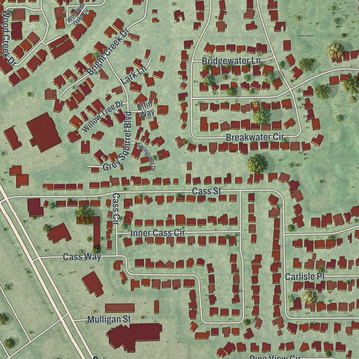 Second close-up of the map of Gulf Gate, Florida print showing more streets and buildings