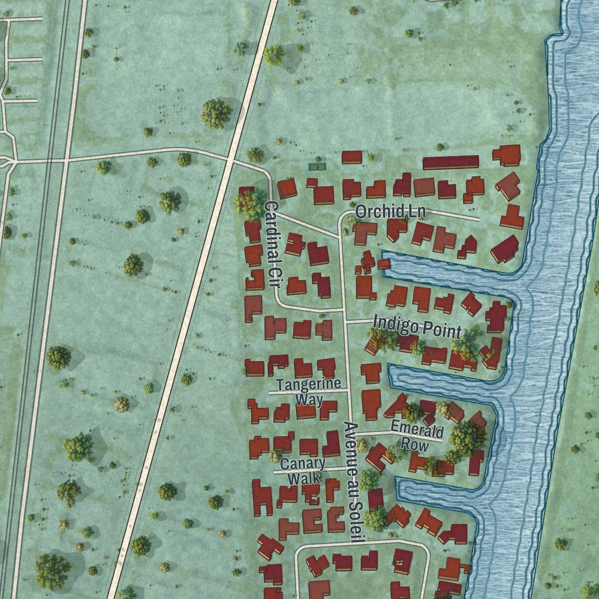 Second close-up of the map of Gulf Stream, Florida print showing more streets and buildings