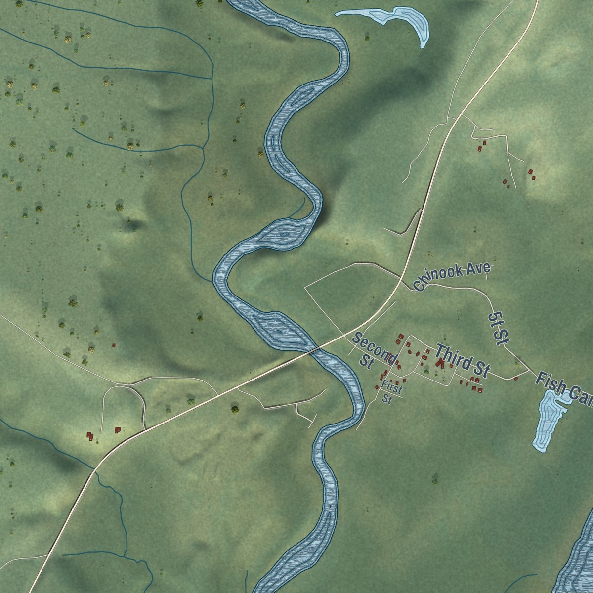 Second close-up of the map of Gulkana, Alaska print showing more streets and buildings