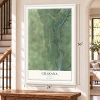 Gulkana, Alaska map, 24 x 36 inch print in a white frame by a staircase
