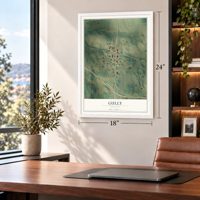 Gully, Minnesota map, 18 x 24 inch print in a white frame in a home office