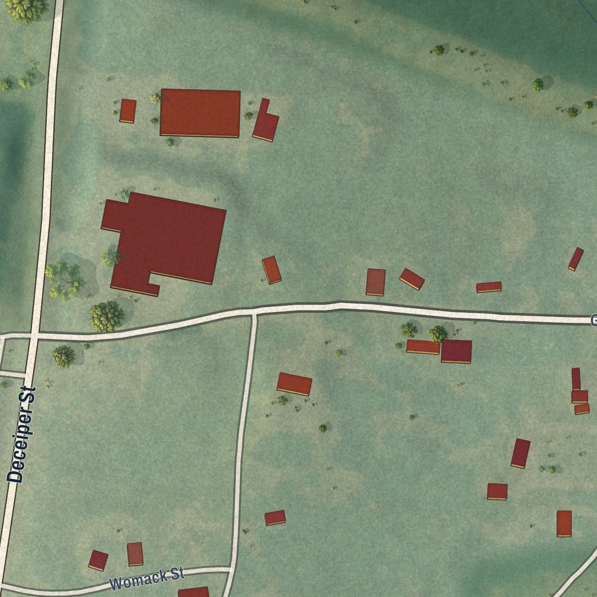 Second close-up of the map of Gum Springs, Arkansas print showing more streets and buildings