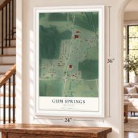 Gum Springs, Arkansas map, 24 x 36 inch print in a white frame by a staircase