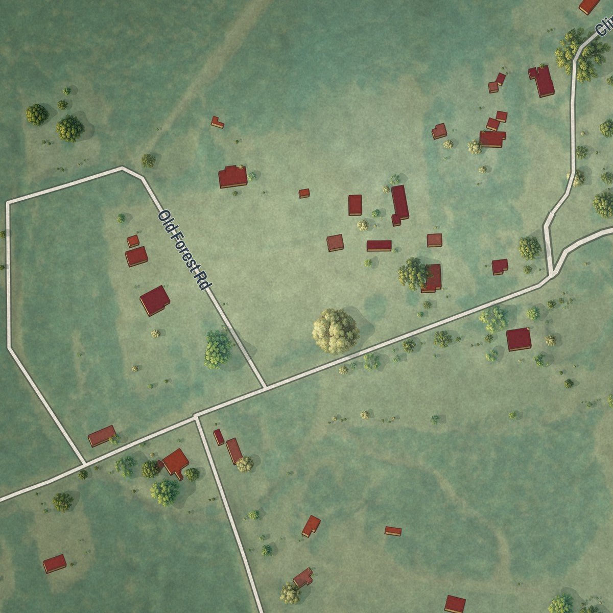Second close-up of the map of Gumbranch, Georgia print showing more streets and buildings