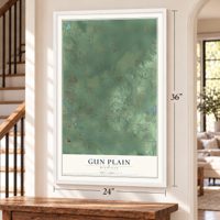 Gun Plain, Michigan map, 24 x 36 inch print in a white frame by a staircase