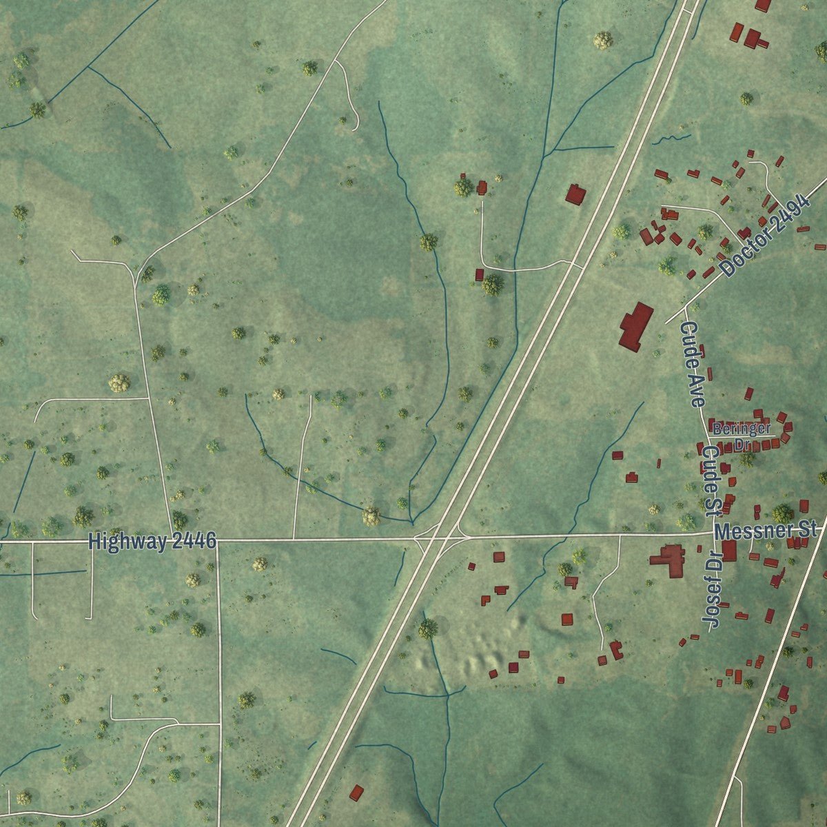 Second close-up of the map of Guntown, Mississippi print showing more streets and buildings