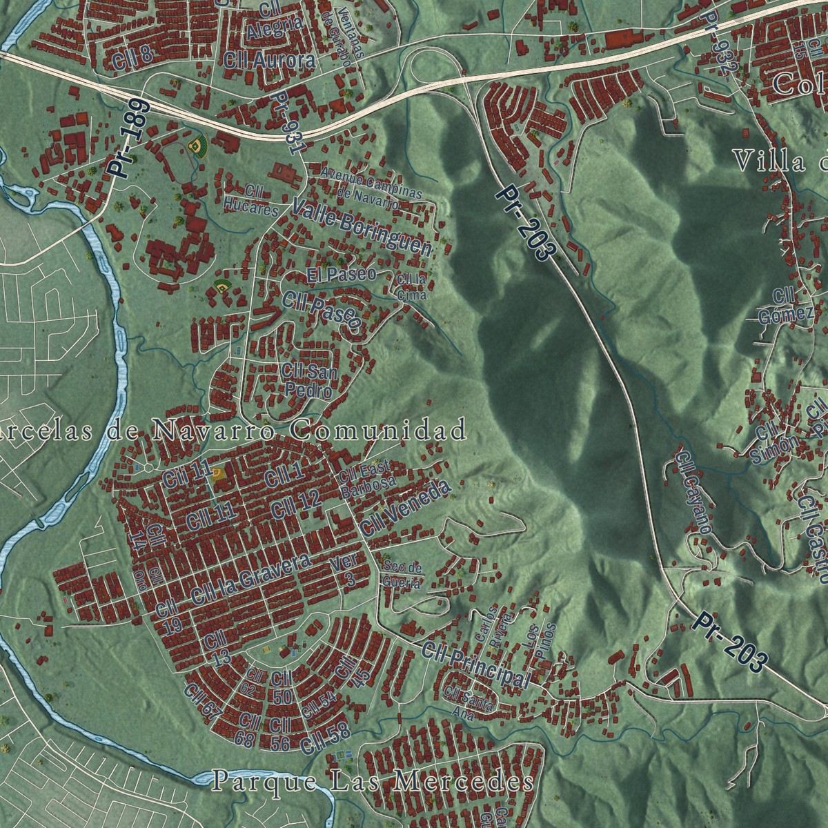 Second close-up of the map of Gurabo, Puerto Rico print showing more streets and buildings