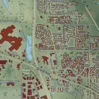 Second close-up of the map of Gurnee, Illinois print showing more streets and buildings