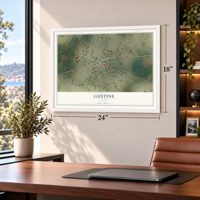 Gustine, Texas map, 18 x 24 inch print in a white frame in a home office