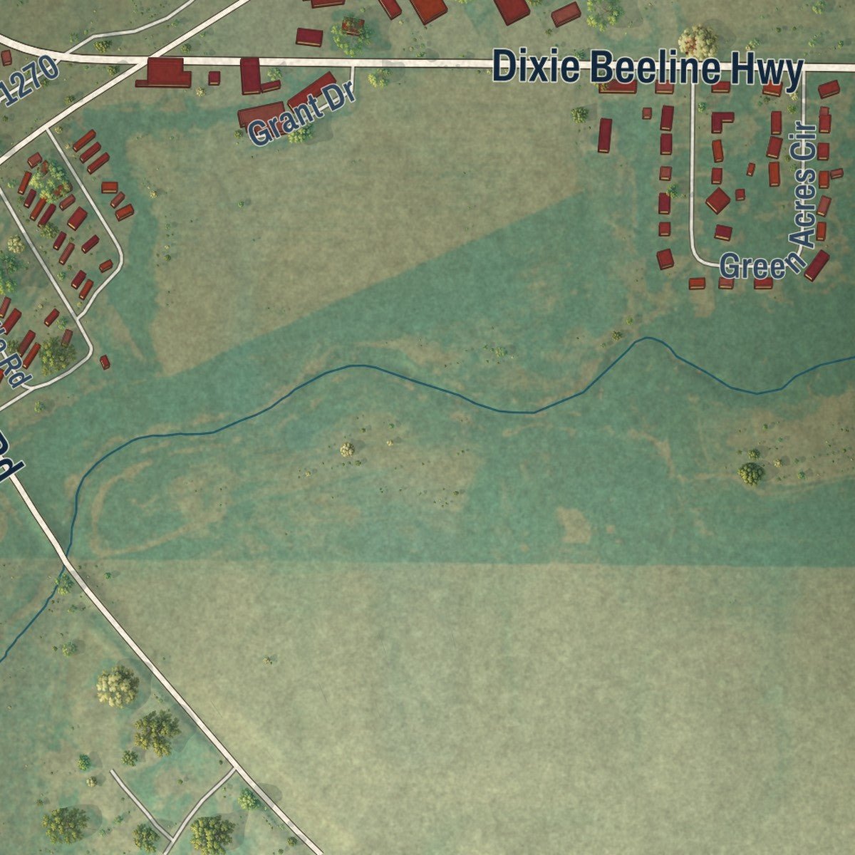 Second close-up of the map of Guthrie, Kentucky print showing more streets and buildings