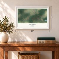 Guthrie, Kentucky map, 12 x 18 inch print in a white frame in an entryway